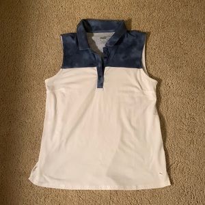 Puma women’s sleeveless golf polo blue and white xs